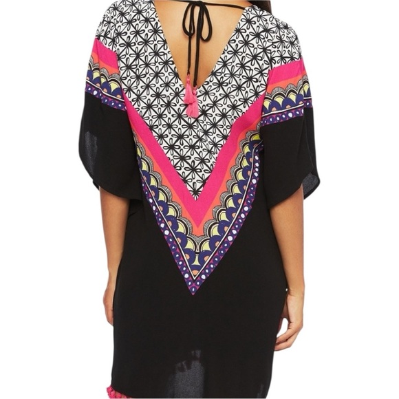 NWOT Trina Turk Tanzania Pom-Pom Black Multicolored Cover-Up Size Small - Picture 2 of 6